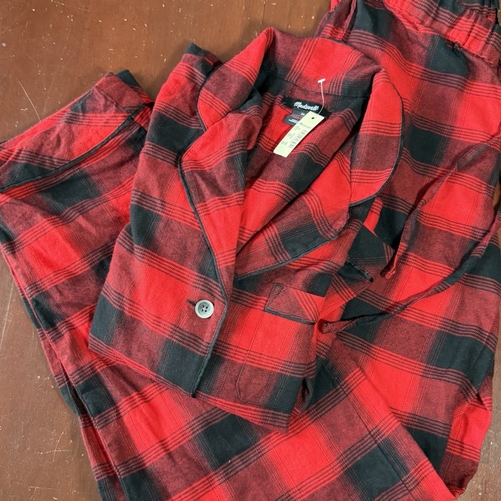 Madewell Pajama Set Womens XS Red Black Buffalo Plaid Flannel AG568 NWT - Picture 11 of 14